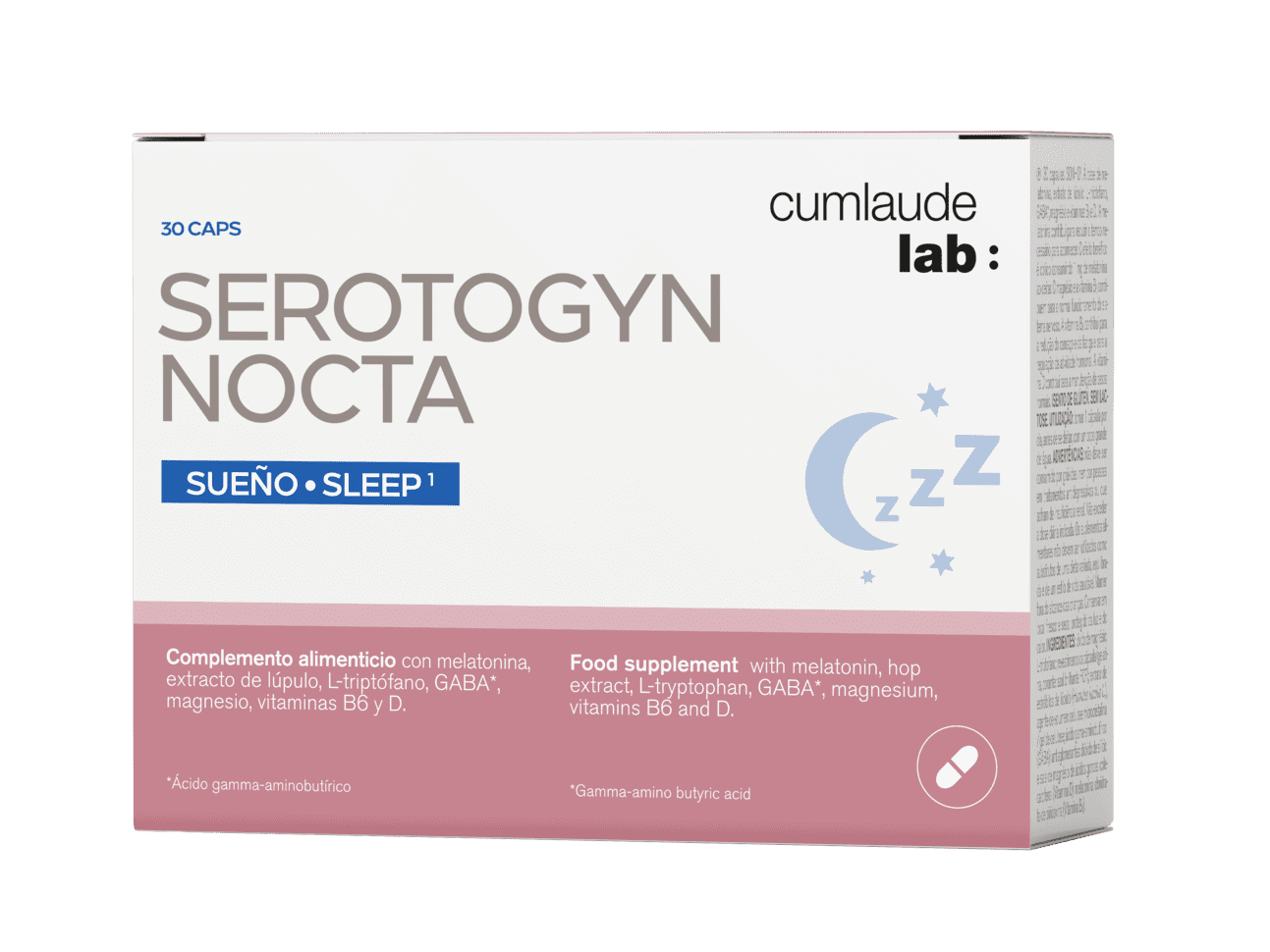 Cápsulas Serotogyn Nocta de Cumlaude Lab para dormir bien en la menopausia, con melatonina, triptófano, GABA y magnesio para favorecer el descanso nocturno y reducir el insomnio femenino